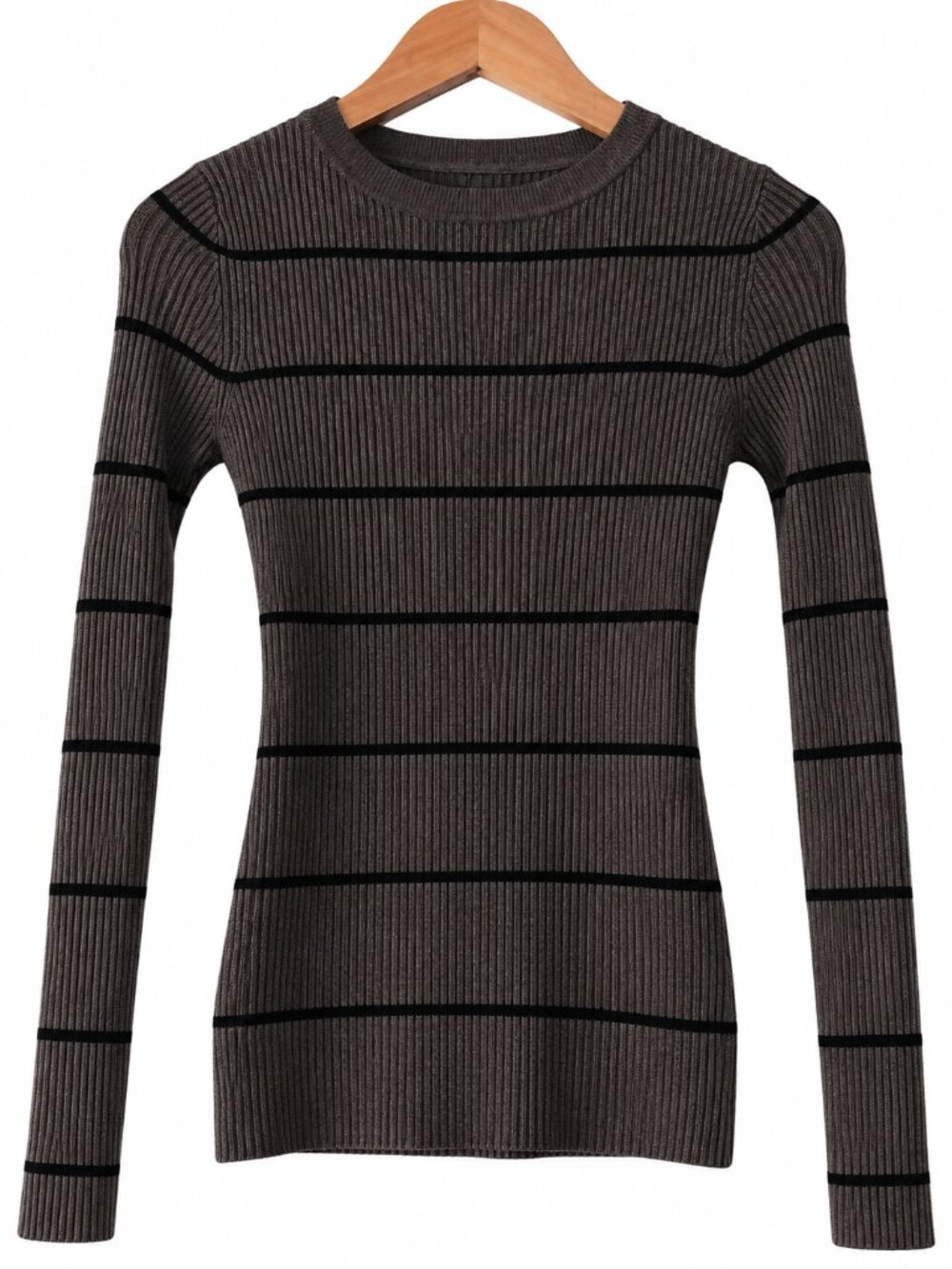 Rue21 Gray Black Striped Ribbed Knit Mock Neck Sweater Y2K Grunge S